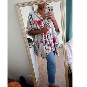 🌻 Floral Open Front Short-Sleeved Cardigan